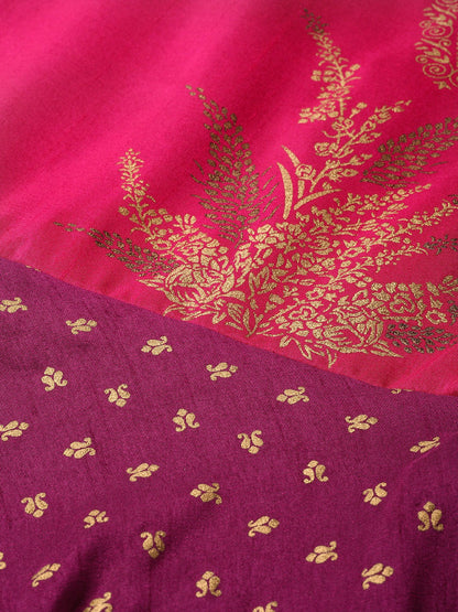 Women's  Purple Poly Silk Gold Print Gown