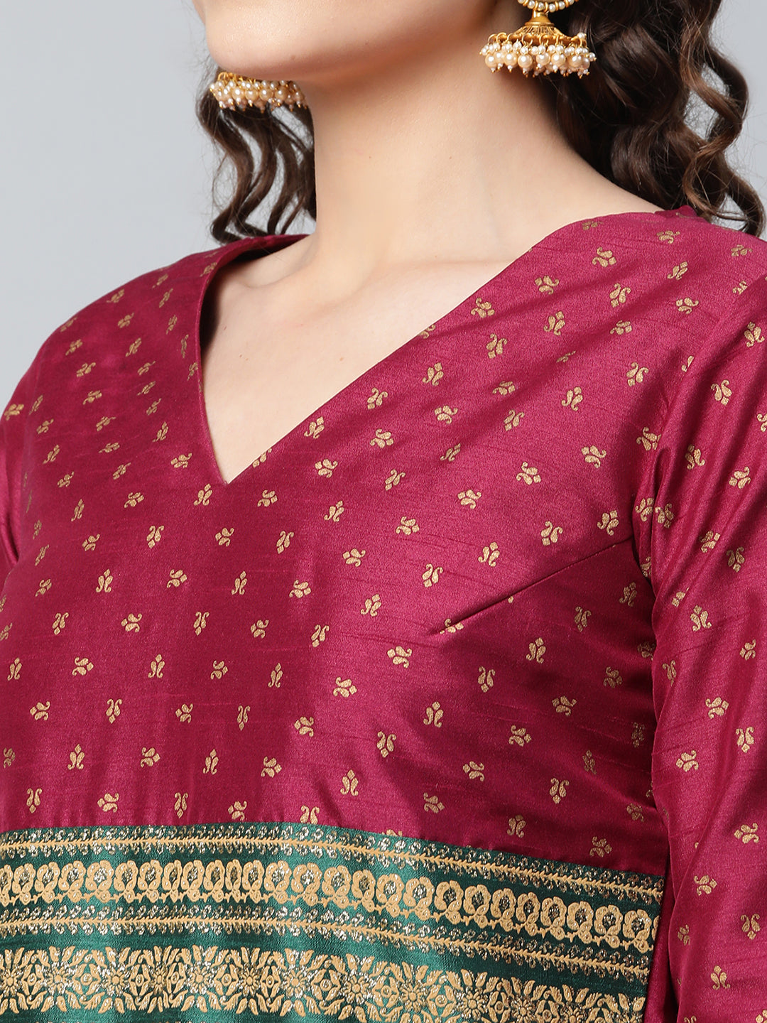 Women's Burgundy Crepe Printed Jumpsuit