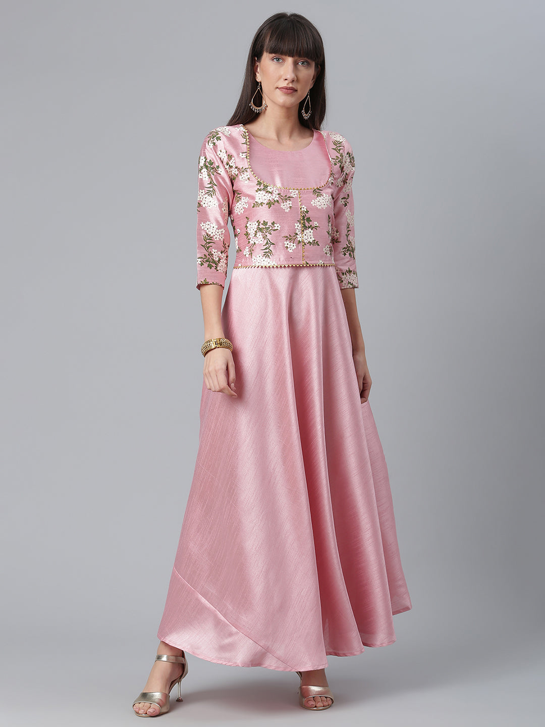 Women's Silk Pink Anarkali Kurta By Ahal