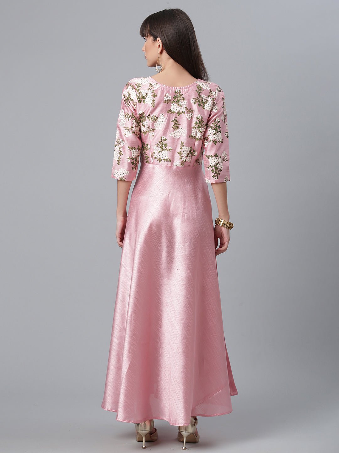 Women's Silk Pink Anarkali Kurta By Ahal