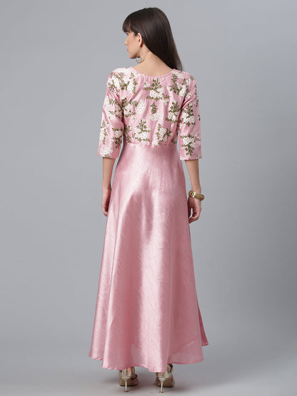 Women's Silk Pink Anarkali Kurta By Ahal