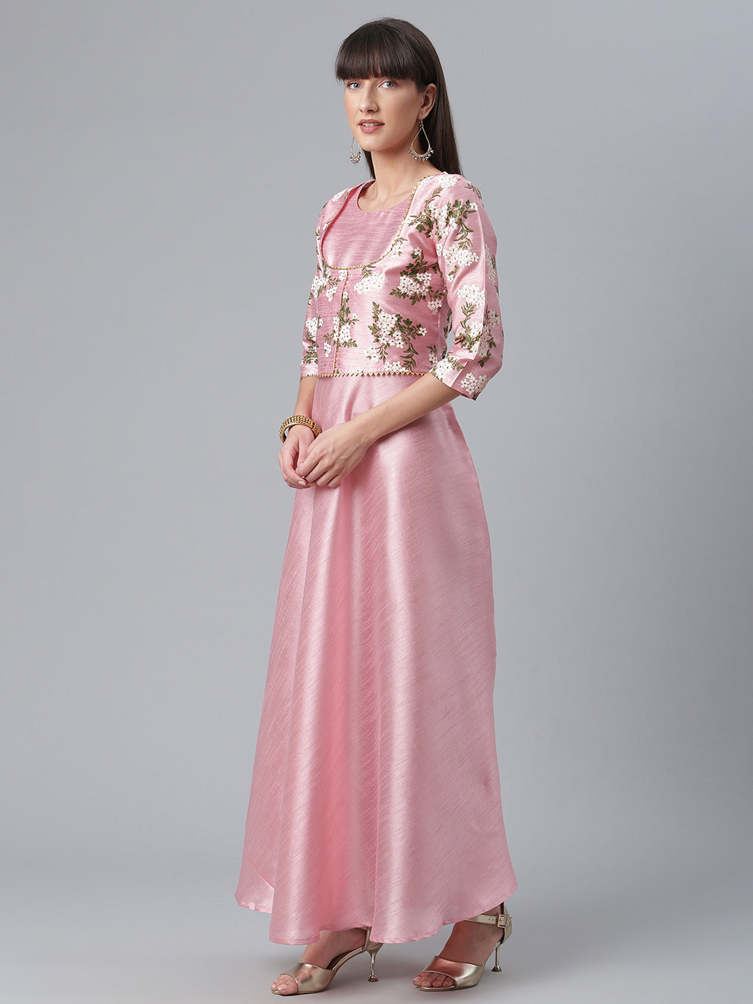 Women's Silk Pink Anarkali Kurta By Ahal