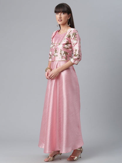 Women's Silk Pink Anarkali Kurta By Ahal