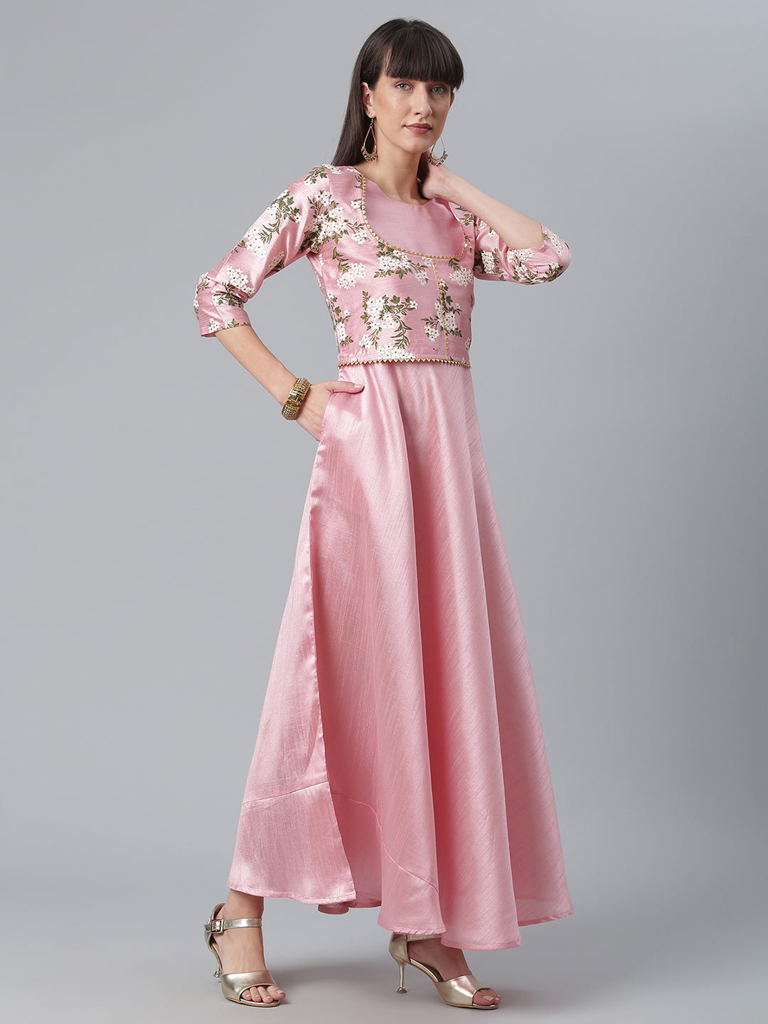 Women's Silk Pink Anarkali Kurta By Ahal