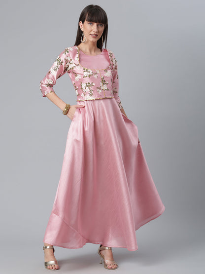 Women's Silk Pink Anarkali Kurta By Ahal