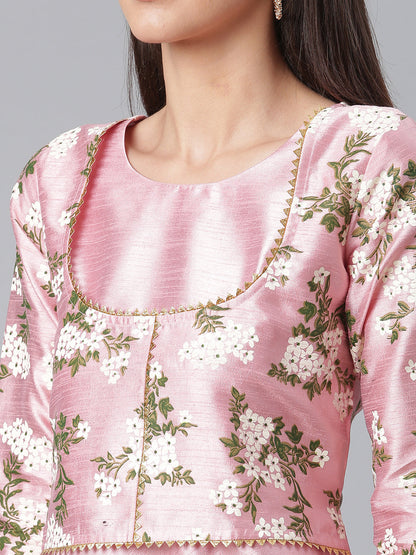 Women's Silk Pink Anarkali Kurta By Ahal