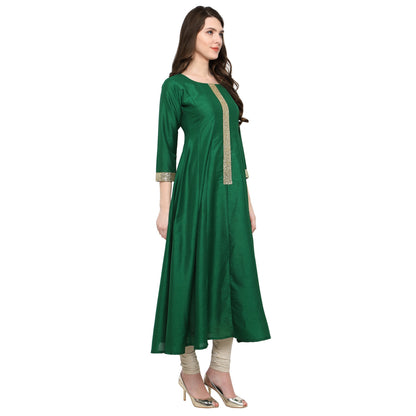 Women's Women's Green And Gold Anarkali Kurta Only For Festive And Party Wear