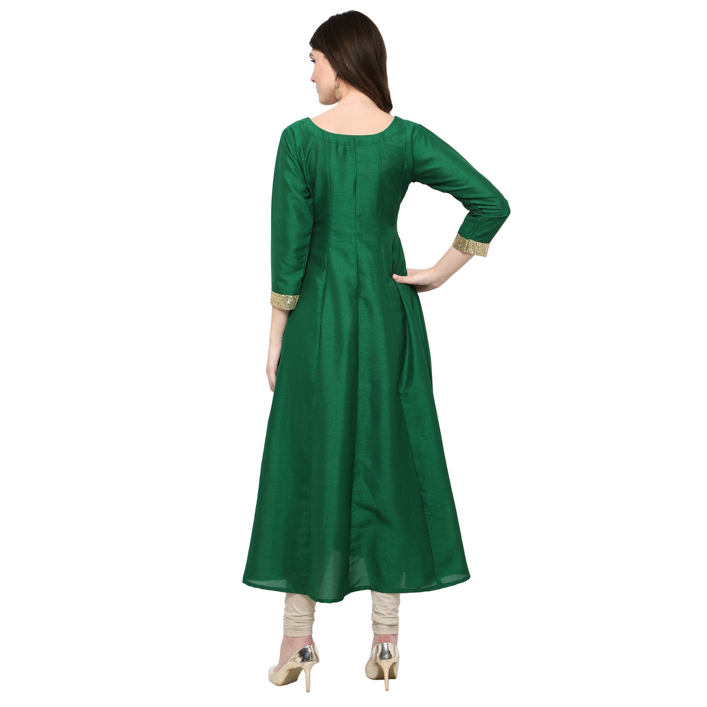 Women's Women's Green And Gold Anarkali Kurta Only For Festive And Party Wear