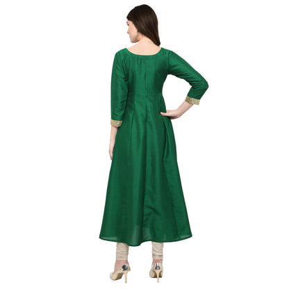 Women's Women's Green And Gold Anarkali Kurta Only For Festive And Party Wear