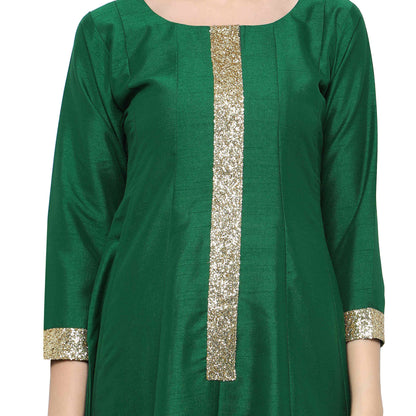 Women's Women's Green And Gold Anarkali Kurta Only For Festive And Party Wear