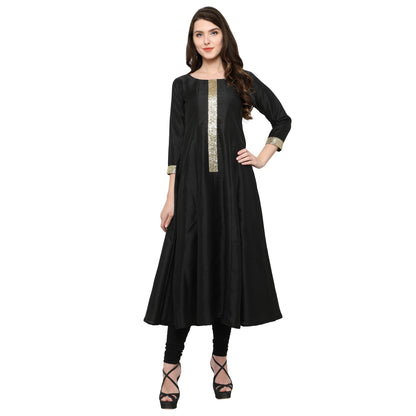 Women's Women's Black And Gold Anarkali Kurta Only For Festive And Party Wear