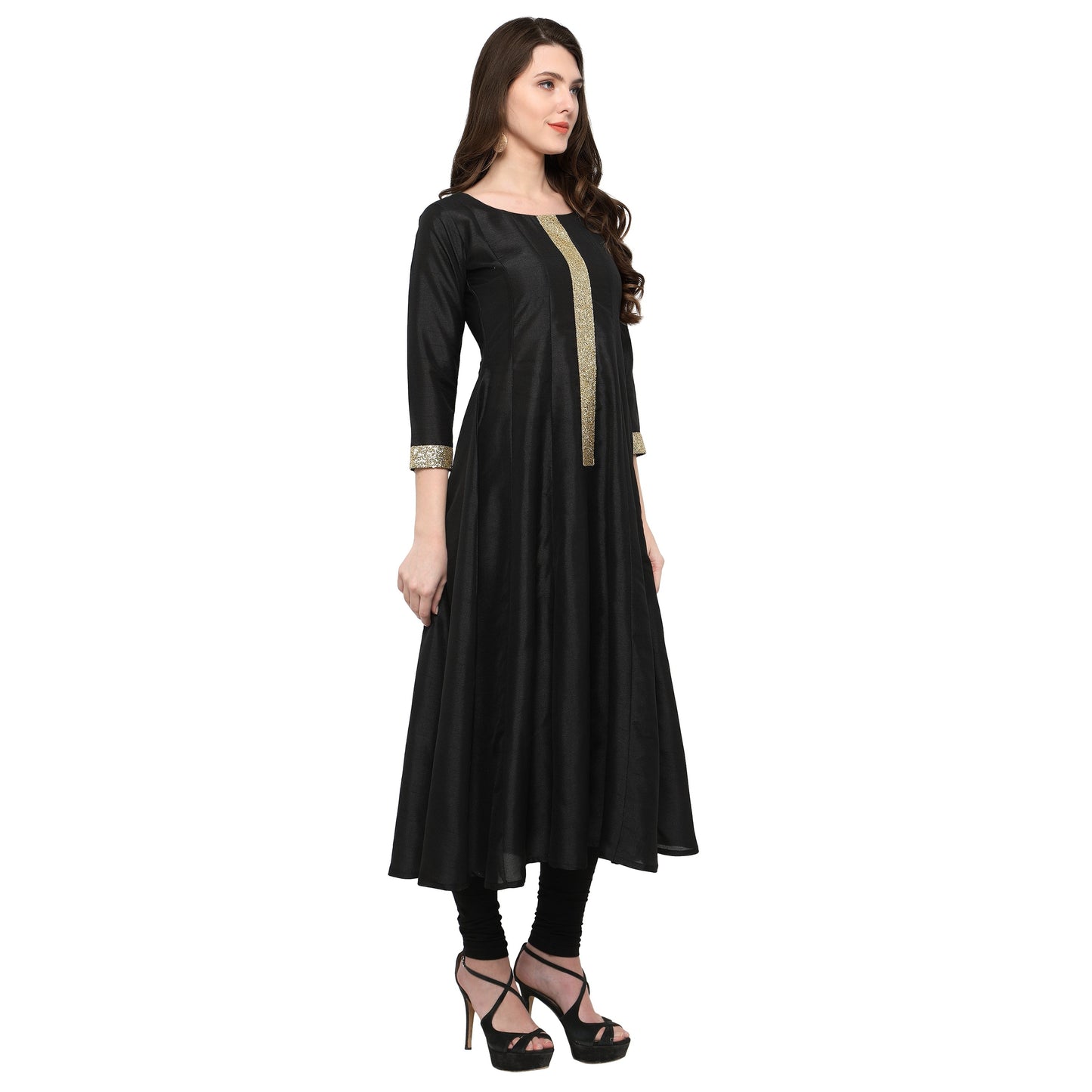 Women's Women's Black And Gold Anarkali Kurta Only For Festive And Party Wear