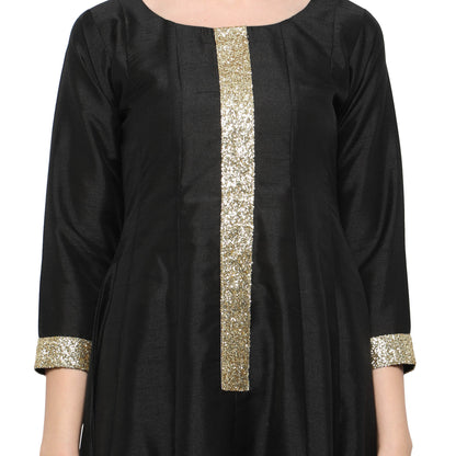 Women's Women's Black And Gold Anarkali Kurta Only For Festive And Party Wear