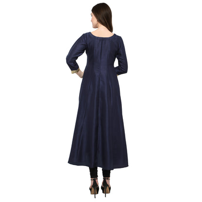 Women's Women's Navy Blue And Gold Only Anarkali Only Kurta For Festive And Party Wear