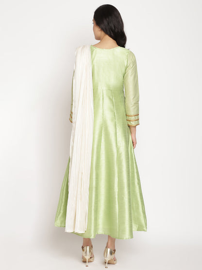 Women's Green Art Silk Kurta With Attached Dupatt