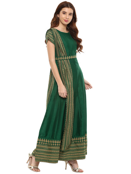 Women's  Green Ethnic Motifs Printed Maxi Dres