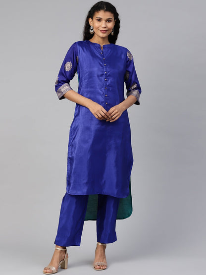 Women's  Royal Blue Poly Silk Salwar Suit Se