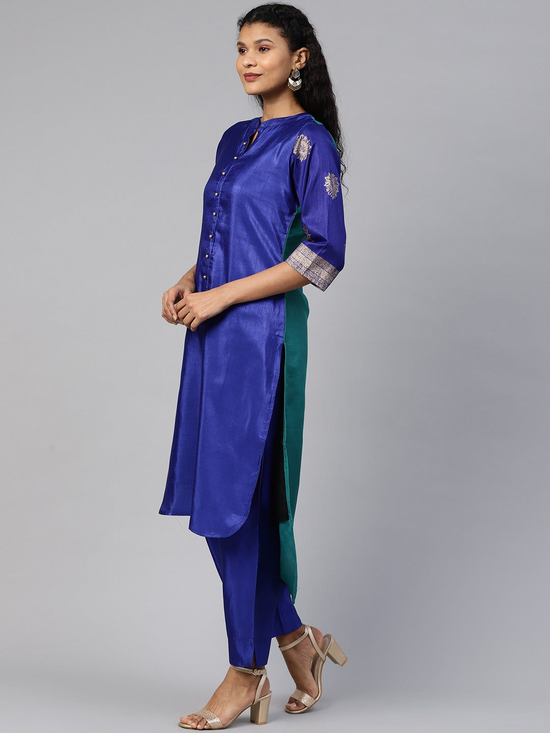 Women's  Royal Blue Poly Silk Salwar Suit Se