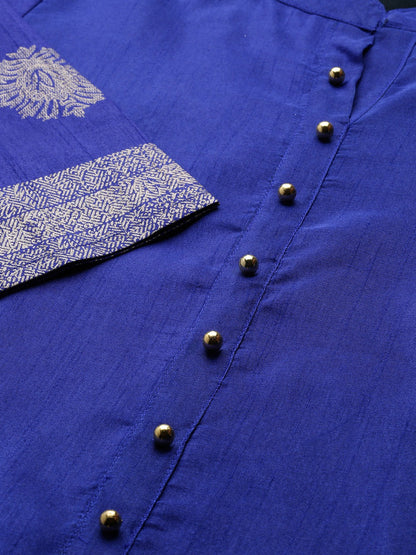Women's  Royal Blue Poly Silk Salwar Suit Se