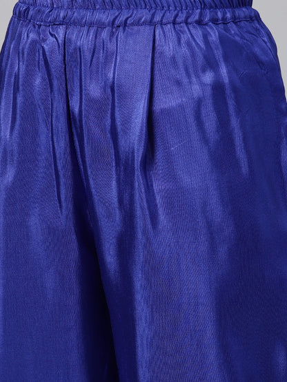 Women's  Royal Blue Poly Silk Salwar Suit Se