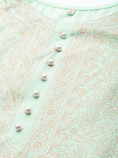 Women's Sea Green Crepe Printed Kurta Palazzo Set