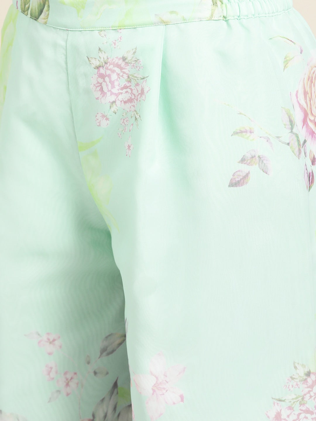 Women's Sea Green Organza Printed Kurta Palazzo Se