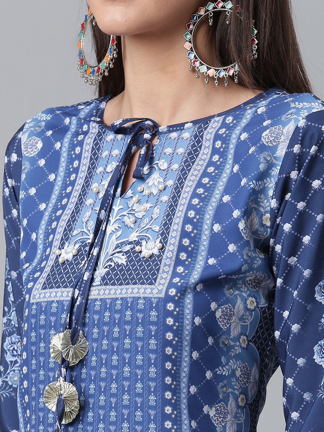 Women's Crepe Navy Blue Kurta With Palazzo