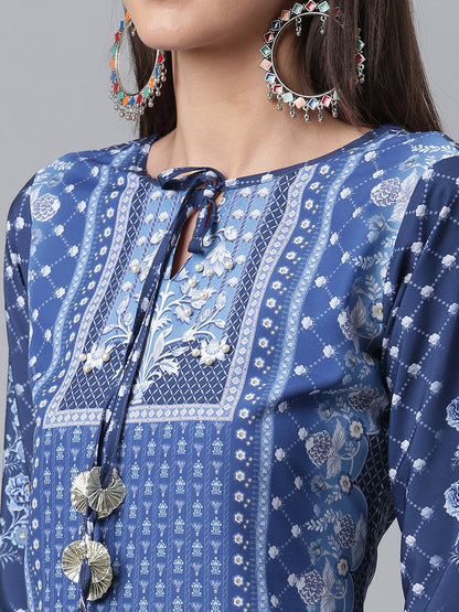 Women's Crepe Navy Blue Kurta With Palazzo