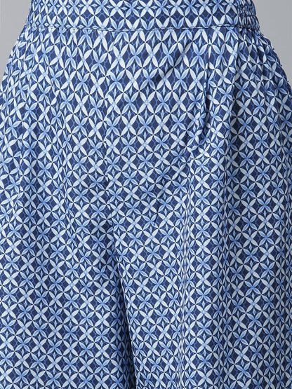 Women's Crepe Navy Blue Kurta With Palazzo