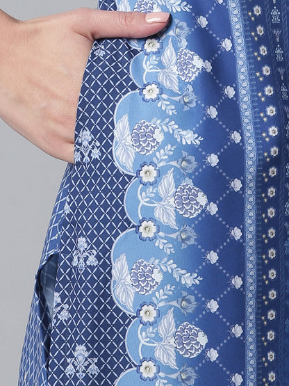 Women's Crepe Navy Blue Kurta With Palazzo