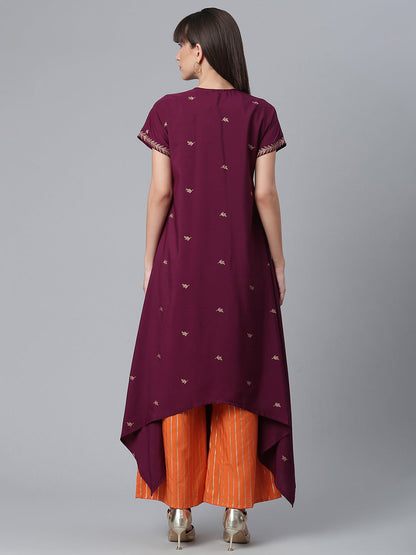 Women's Crepe Wine Kurta With Palazzo
