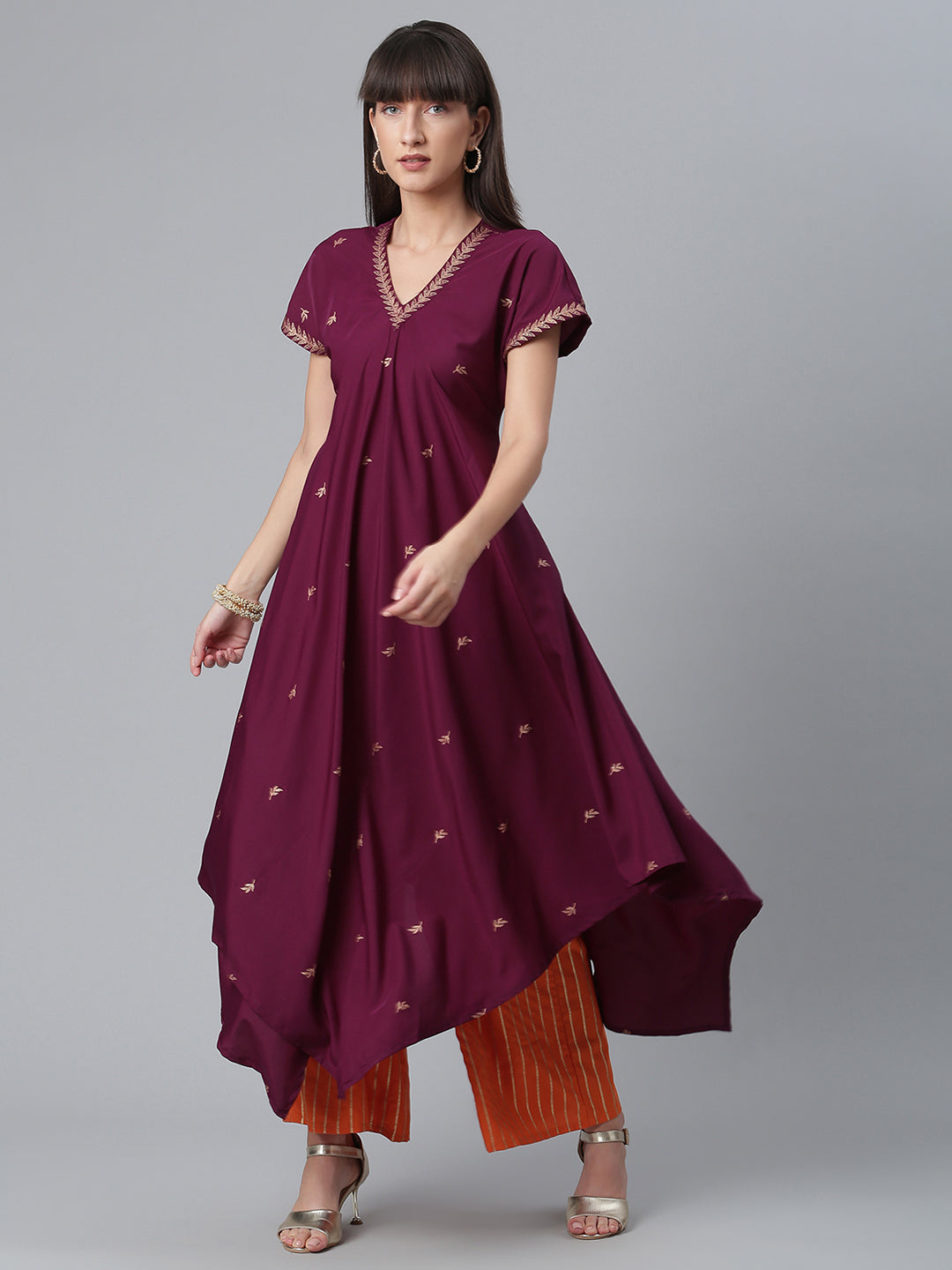 Women's Crepe Wine Kurta With Palazzo