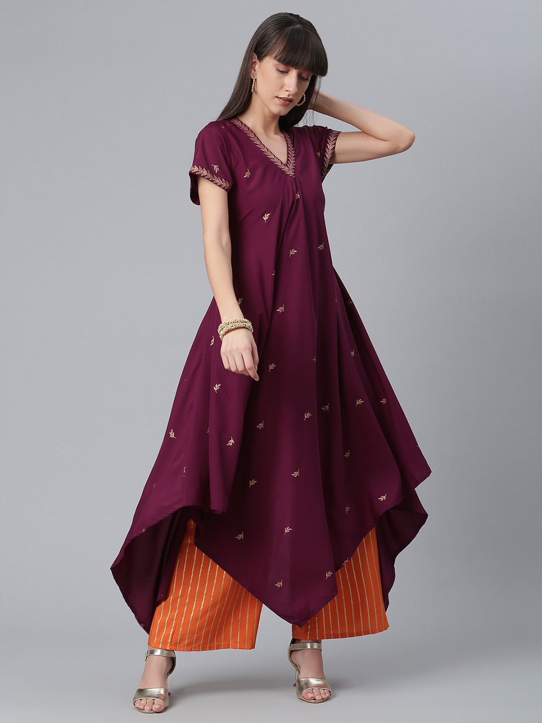 Women's Crepe Wine Kurta With Palazzo