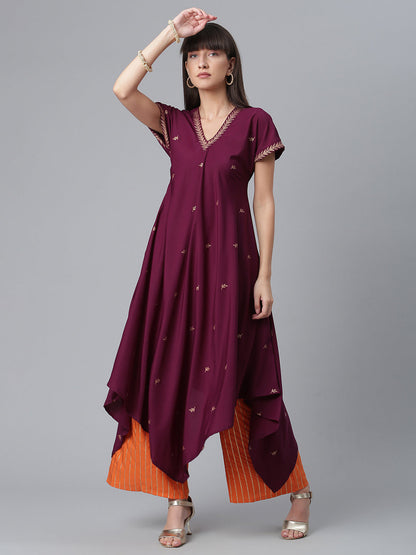 Women's Crepe Wine Kurta With Palazzo