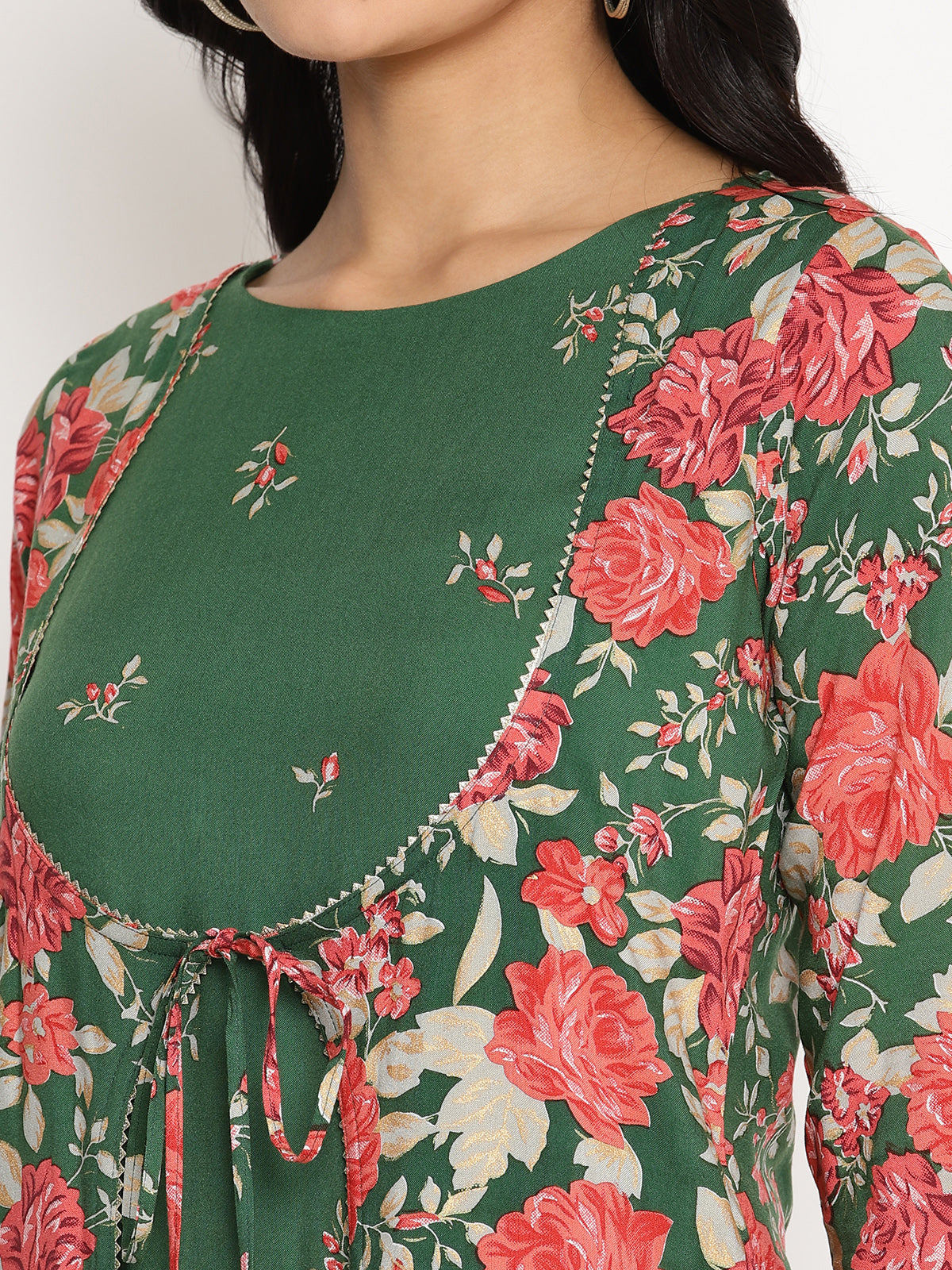 Women's Green Rayon Printed Kurta Palazzo Se