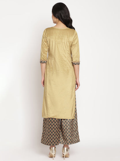 Women's Mustard Color Digital Print Velvet Kurta With Palazz