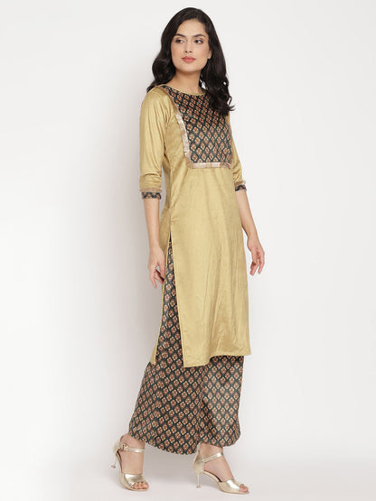 Women's Mustard Color Digital Print Velvet Kurta With Palazz