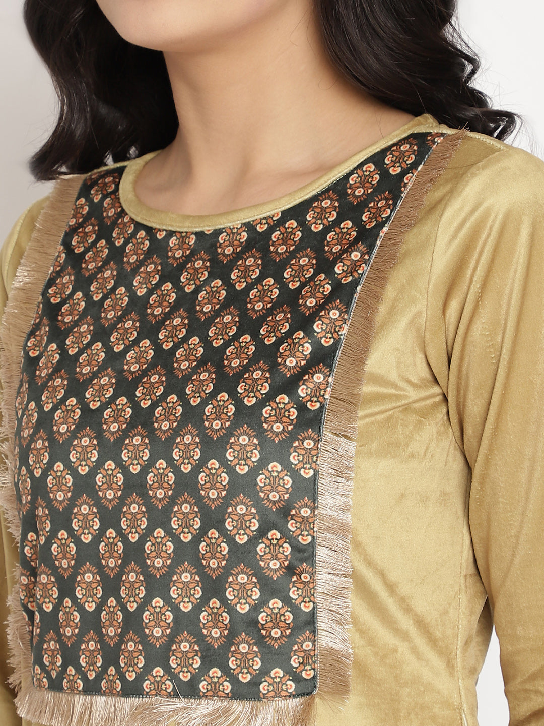 Women's Mustard Color Digital Print Velvet Kurta With Palazz
