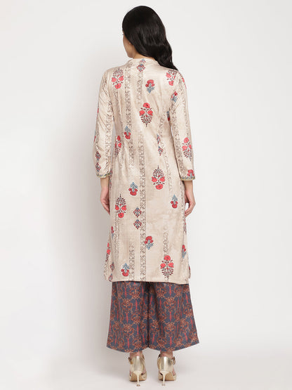 Women's Beige Color Digital Print Velvet Kurta With Palazz
