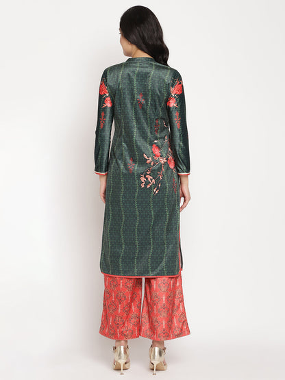 Women's Dark Green Color Digital Print Velvet Kurta With Palazz