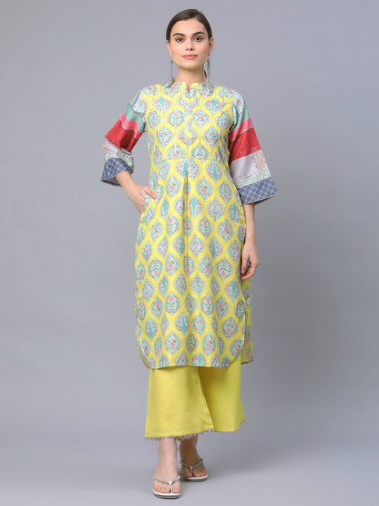 Women's Yellow Cotton Digital Printed Kurta Palazzo Set