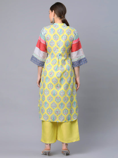 Women's Yellow Cotton Digital Printed Kurta Palazzo Set
