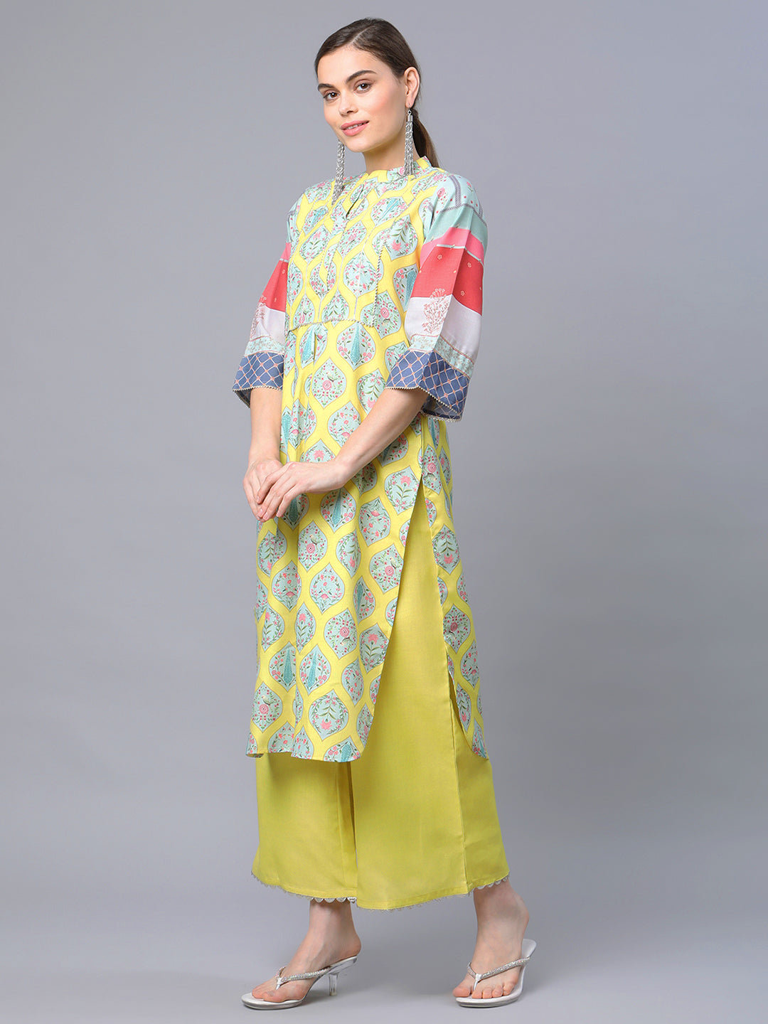 Women's Yellow Cotton Digital Printed Kurta Palazzo Set
