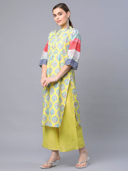 Women's Yellow Cotton Digital Printed Kurta Palazzo Set