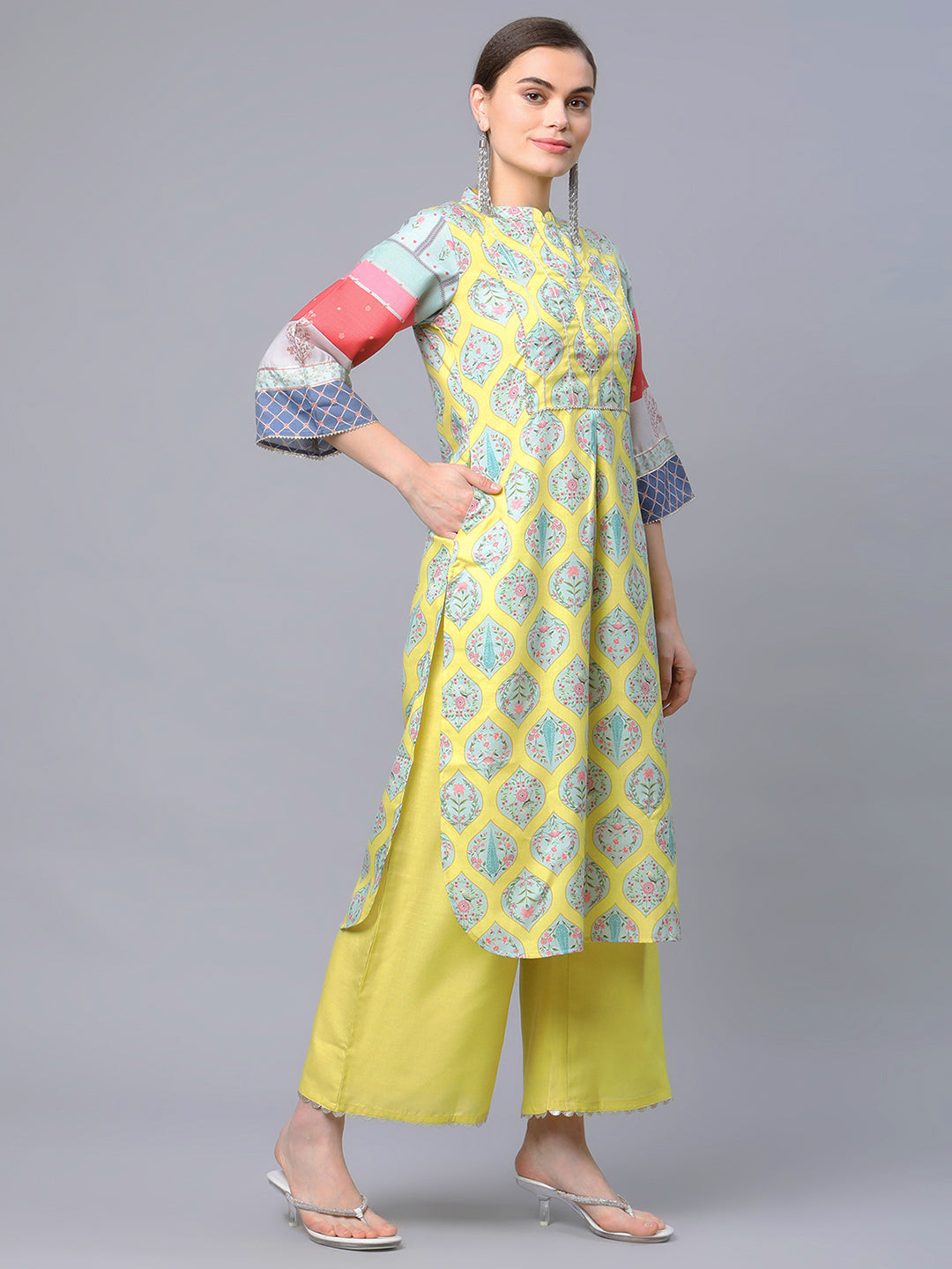 Women's Yellow Cotton Digital Printed Kurta Palazzo Set