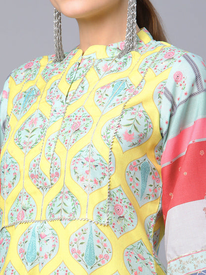 Women's Yellow Cotton Digital Printed Kurta Palazzo Set