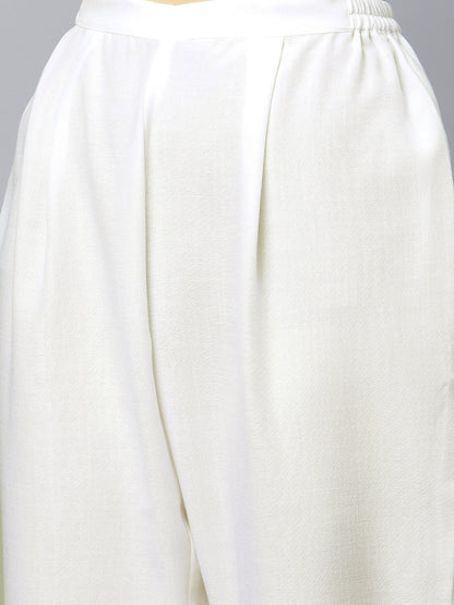 Women's Off White Cotton Printed Asymmetric Kurta Palazzo Set