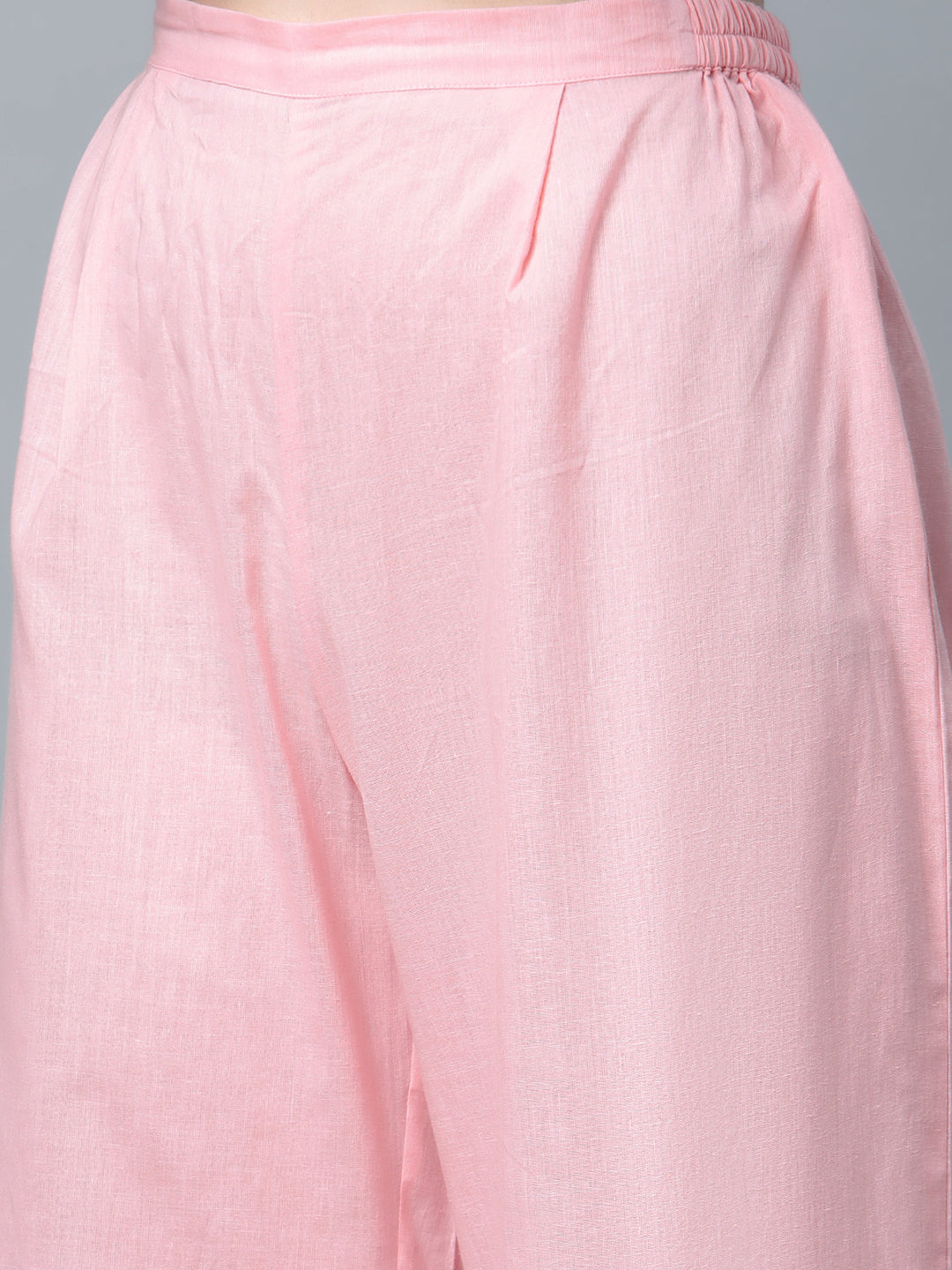 Women's Baby Pink Cotton Printed Kurta Palazzo Set
