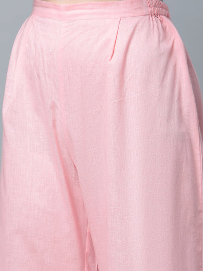 Women's Baby Pink Cotton Printed Kurta Palazzo Set