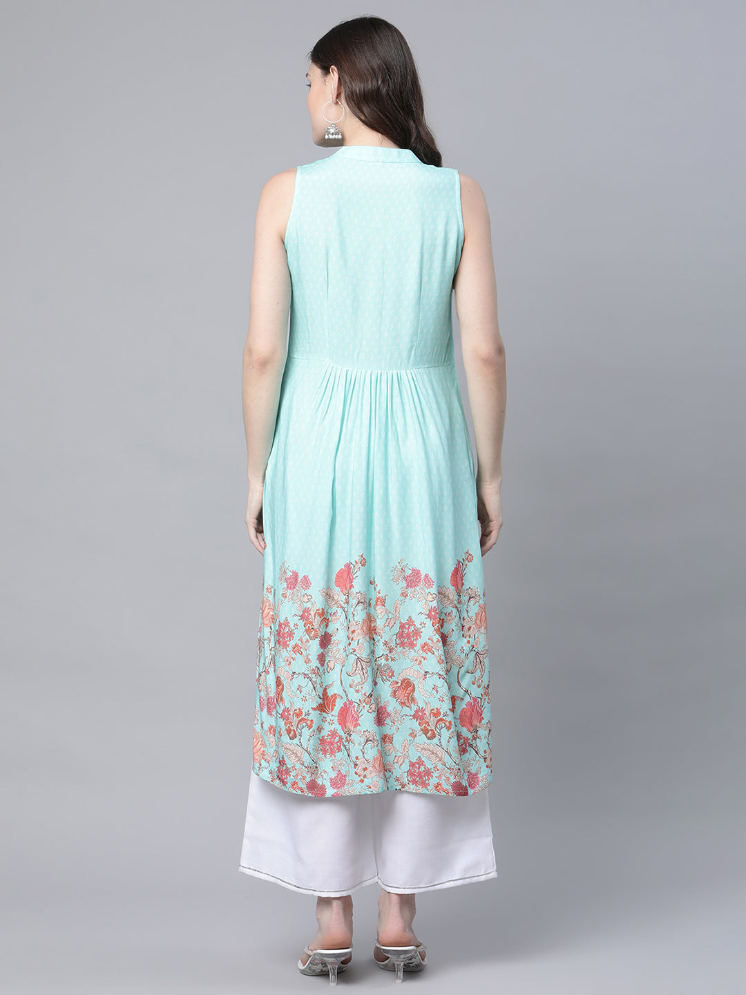 Women's Sky Blue Rayon Printed Kurta Palazzo Set